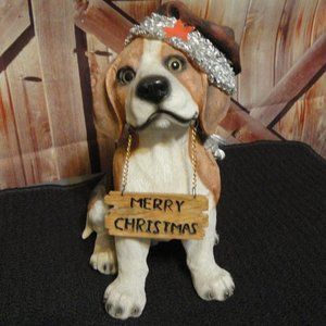 Christmas Beagle W/Hat & Sign~CUTE~Jubliee giftware~VTG~Hard plastic 13"…